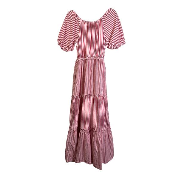 DRAPER JAMES Dress Medium Striped Off Shoulder Tiered Prairie Maxi Puff Sleeve - Picture 3 of 14